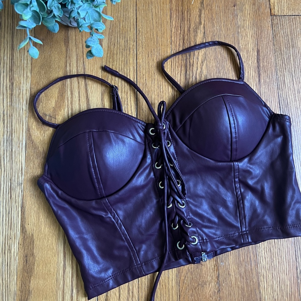 Maroon leather corset top